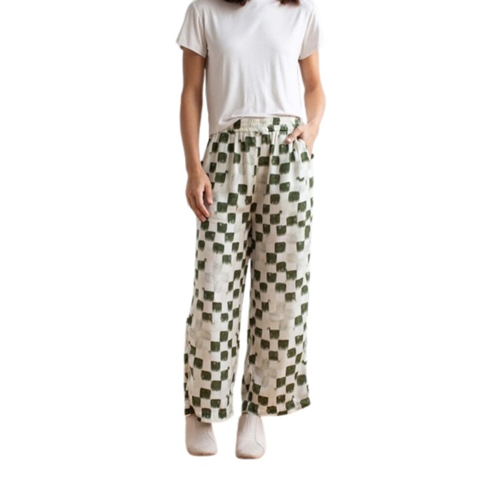 GRADE & GATHER Stylish Green and White Patterned Pants M Women’s Anthropologie